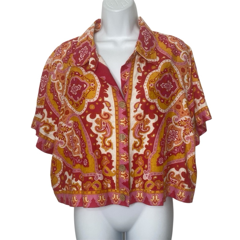 Haute Hippie Short Button Linen Top NWT